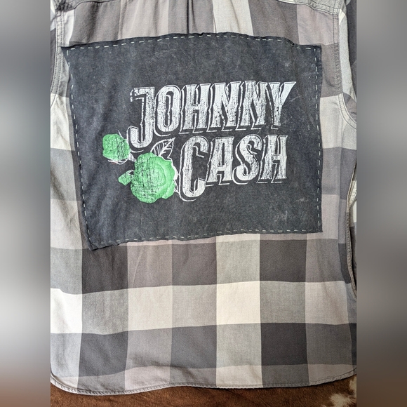 Johnny Cash Upcycled Handcrafted Button Down Gray Shirt - Picture 4 of 15